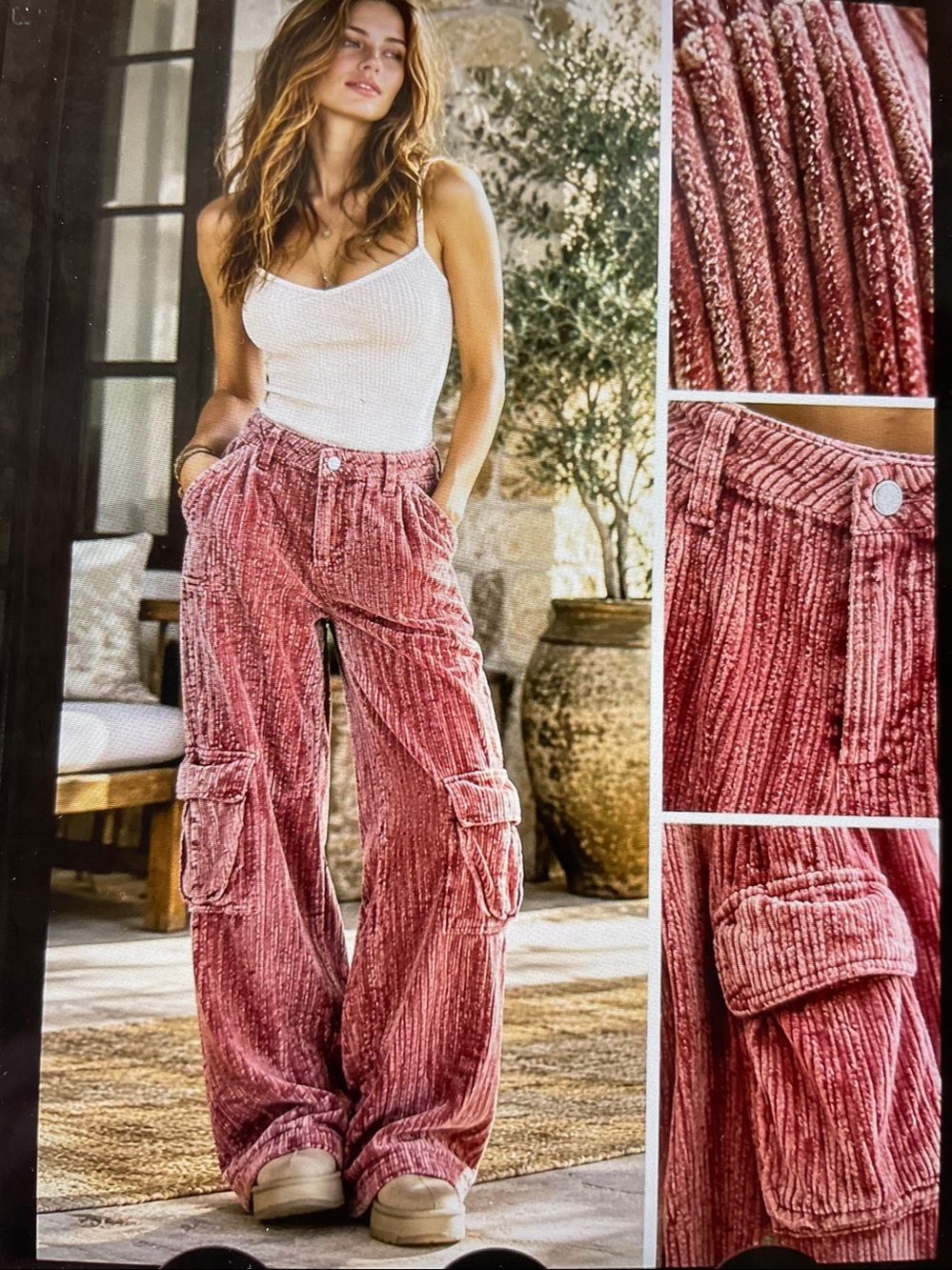 27.  BDG   Wide-Leg Corduroy Cargo Pants - Red